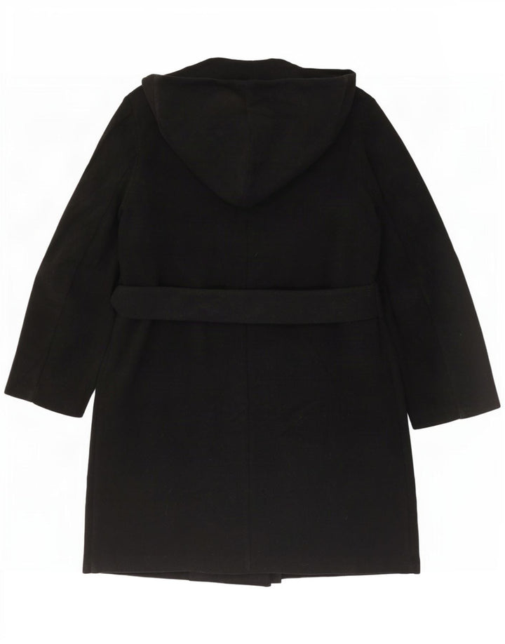 Zara Dame Hætte Dobbeltradet Frakke UK 18 XL Sort Polyester