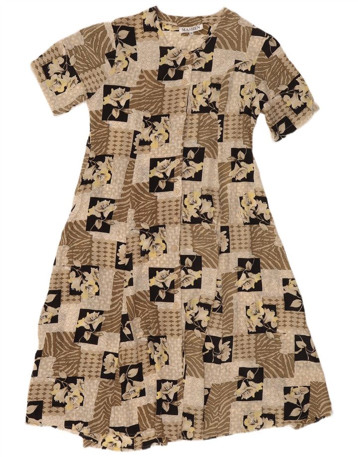 Vintage tekjole til kvinder UK 14 Medium Beige Patchwork Silke