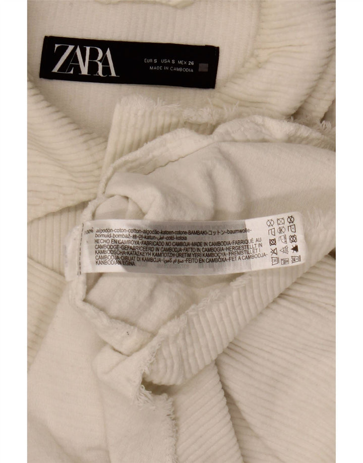 Zara Dame Oversized Corduroy Jacket UK 10 Small White Bomuld