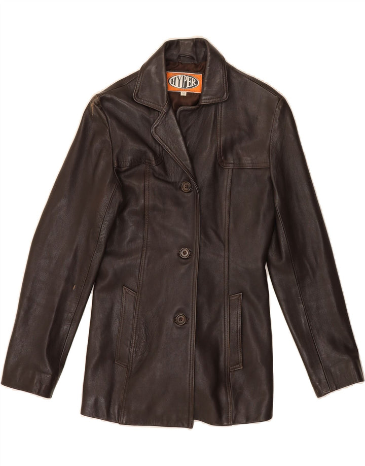 VINTAGE Womens 3 Button Leather Blazer Jacket UK 12 Medium Brown Leather Vintage Vintage and Second-Hand Vintage from Messina Hembry 