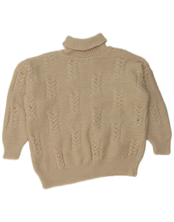 Vintage Dame Crop Roll Neck Jumper Sweater UK 20 2XL Off White