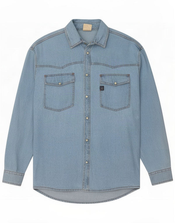 Wild Mens Denim Shirt Large Blue Cotton