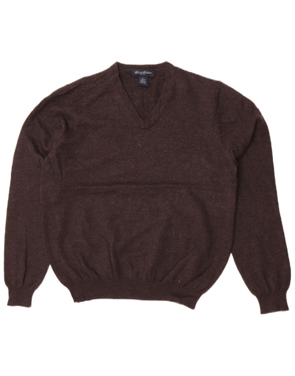 Brooks Brothers Dame V-hals sweater UK 14 Medium Grå Merinould