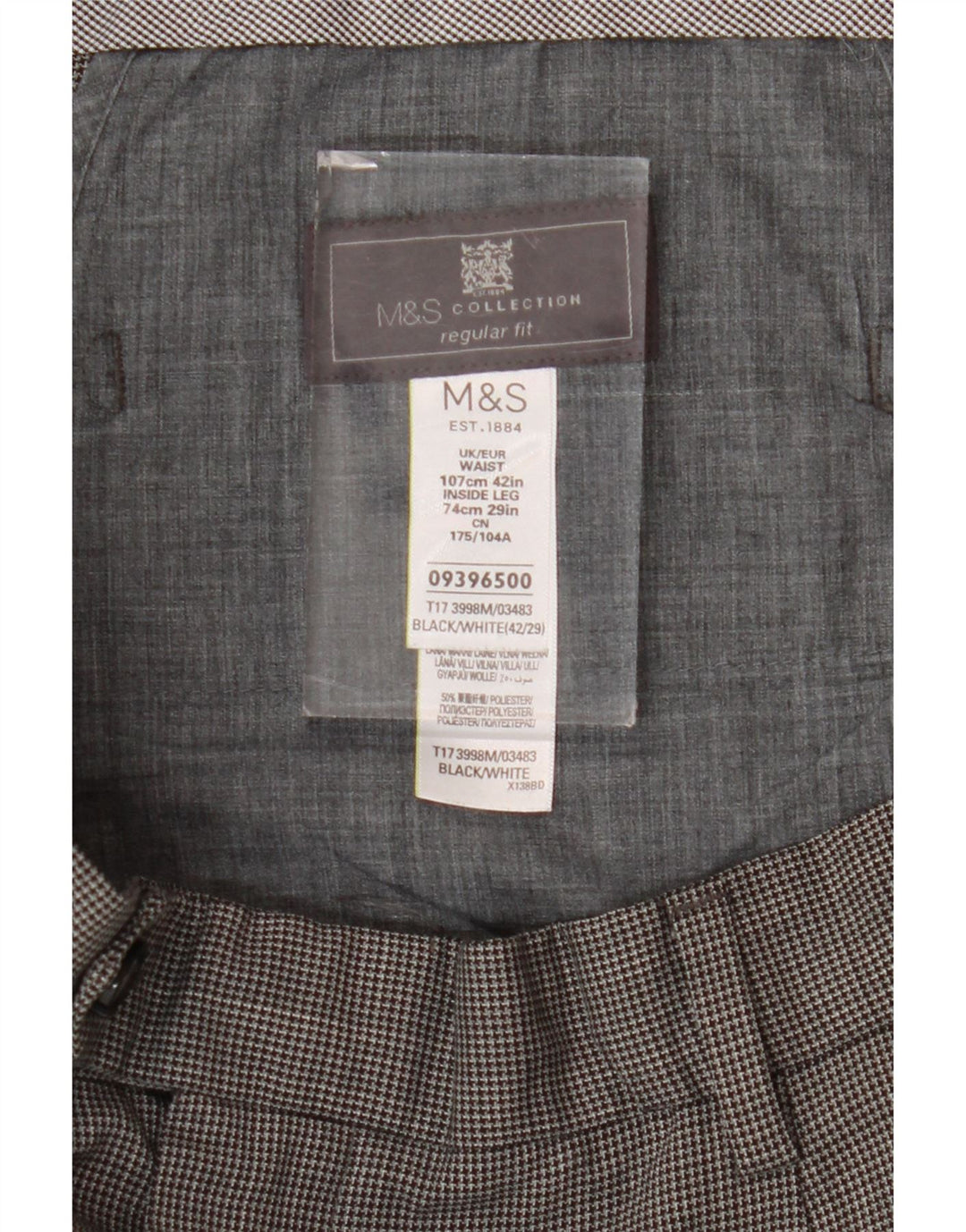 Marks & Spencer Herre Regular Fit Suit Bukser W42 L29 Black Houndstooth