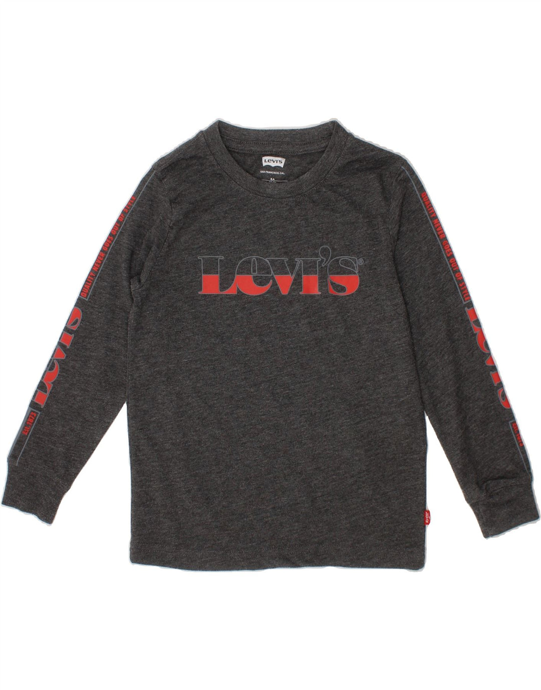 LEVI'S Boys Graphic Top Long Sleeve 4-5 Years Grey Polyester Vintage Levi's and Second-Hand Levi's from Messina Hembry 