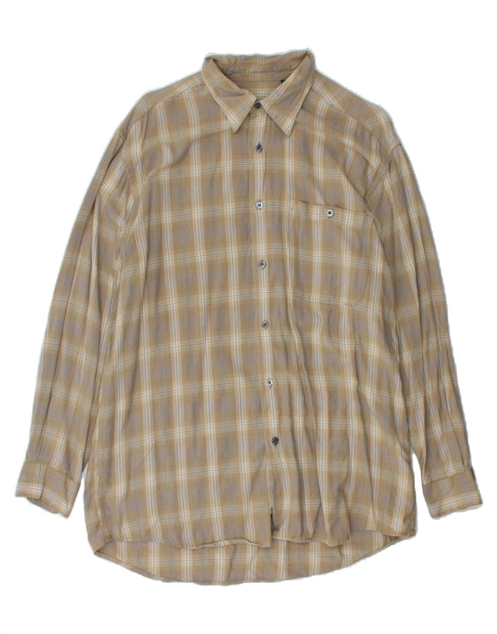 IZOD Mens Flannel Shirt Medium Beige Check Cotton Vintage Izod and Second-Hand Izod from Messina Hembry 