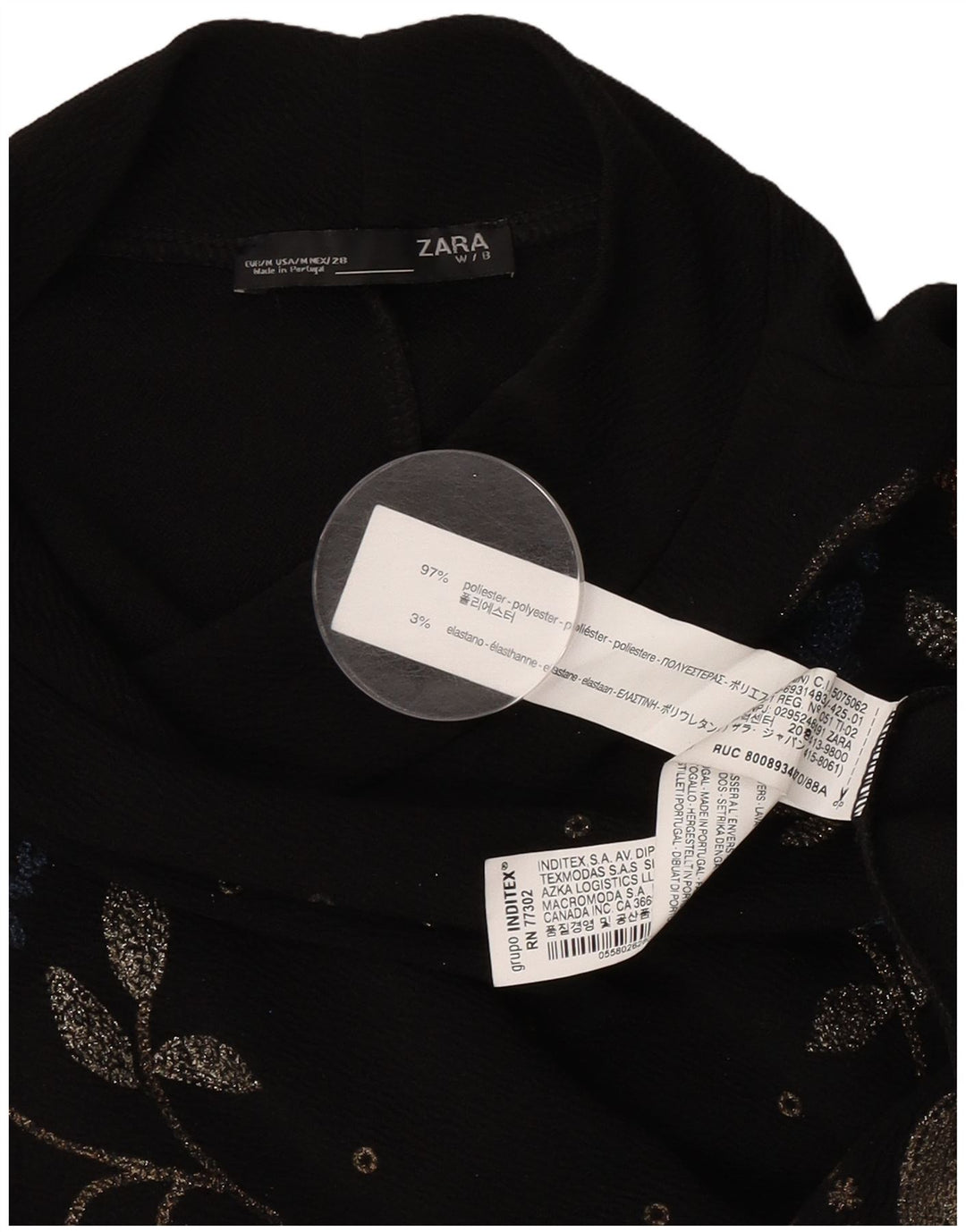 Zara Dame Langærmet Shift Dress UK 14 Medium Black Floral Polyester