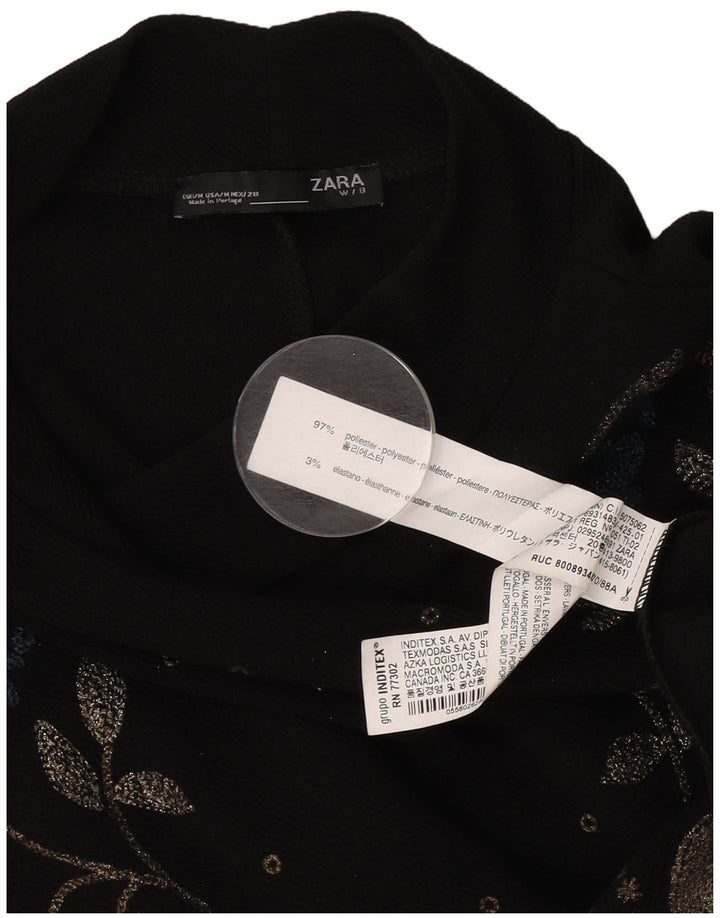 Zara Dame Langærmet Shift Dress UK 14 Medium Black Floral Polyester
