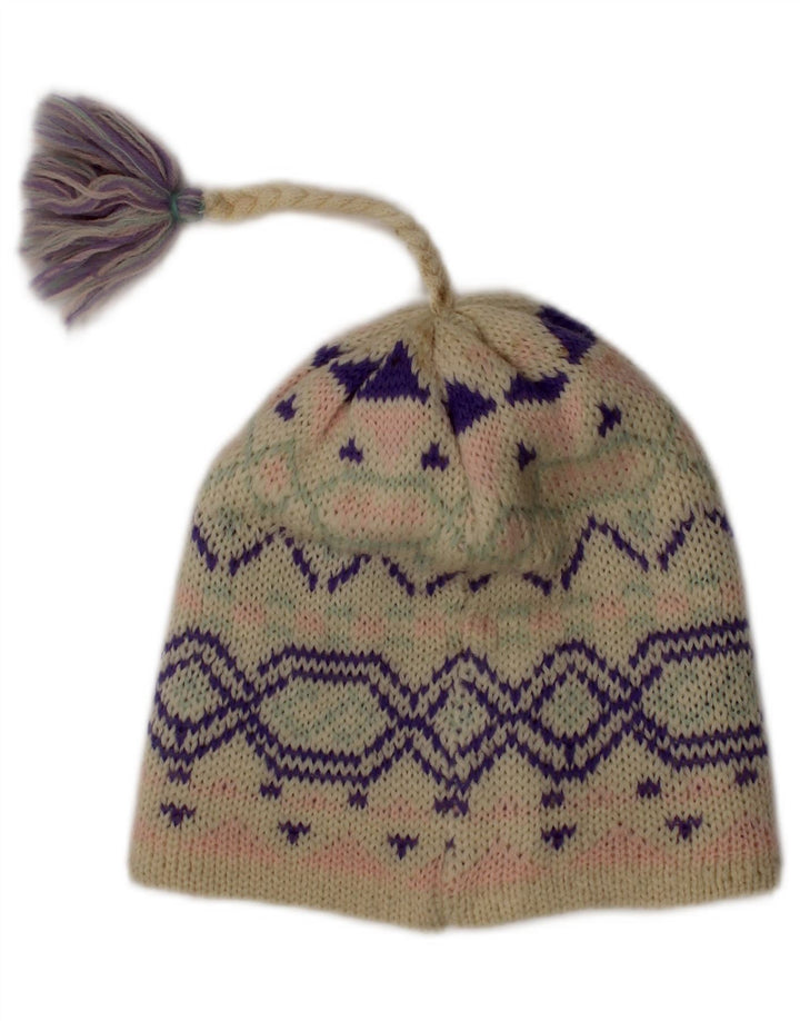 Vintage Dame Beanie Hat One Size Off White Fair Isle Wool