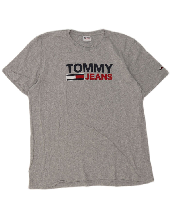 TOMMY HILFIGER Mens Graphic T-Shirt Top XL Grey Flecked Cotton