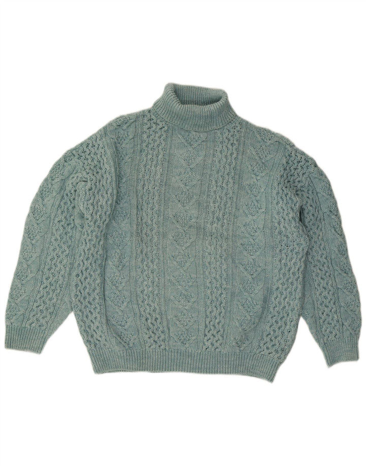 VINTAGE Dame oversized rullehals sweater UK 18 XL blå uld