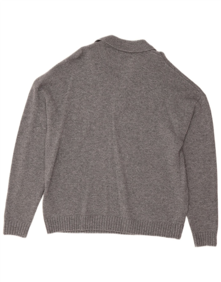 Reiss Herre Polo Neck Jumper Sweater Stor Grå Flecked Uld