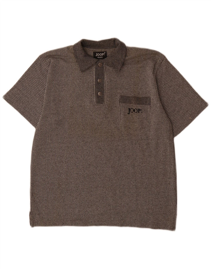 Joop Herre Polo Shirt Medium Grey Pinstripe Bomuld