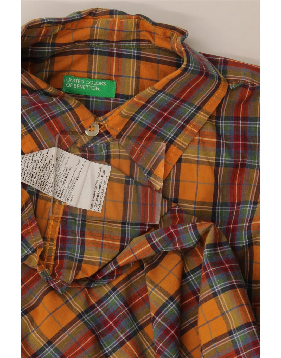 Benetton herreskjorte medium orange ternet bomuld