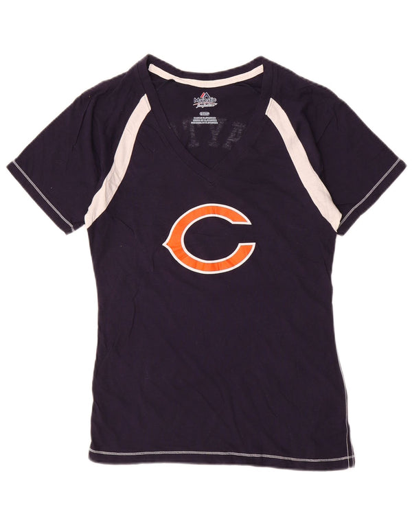 MAJESTIC Dame Chicago Bears Grafisk T-Shirt Top UK 10 Small Navy Blue