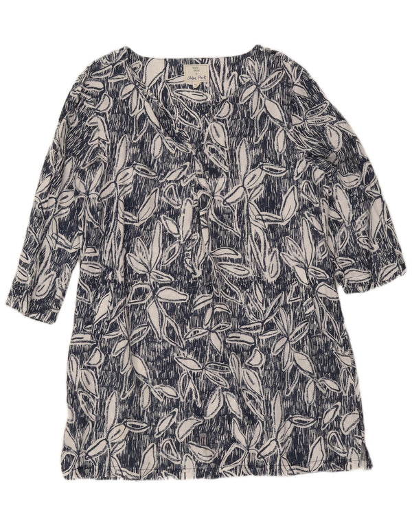 White Stuff Womens 3/4 ærmet Shift Dress UK 12 Medium Blue Floral Linen