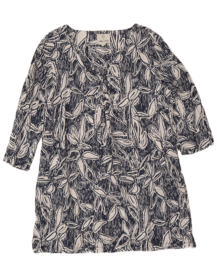 White Stuff Womens 3/4 ærmet Shift Dress UK 12 Medium Blue Floral Linen
