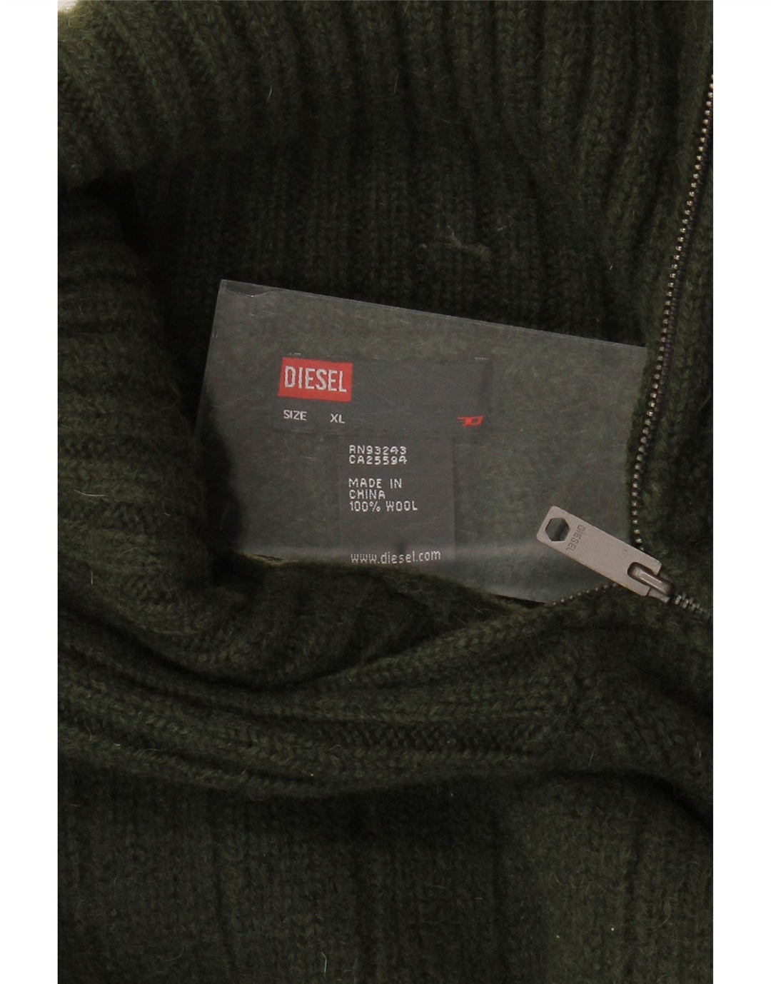 DIESEL Dame Zip Neck Jumper Sweater UK 18 XL Khaki Wool