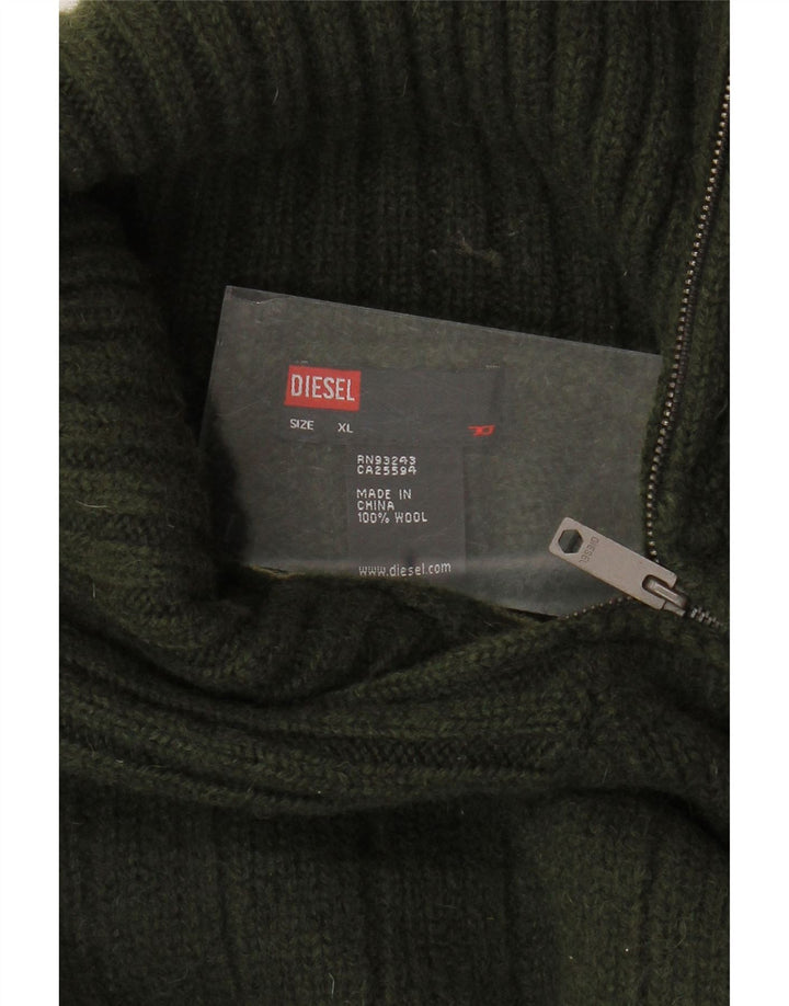 DIESEL Dame Zip Neck Jumper Sweater UK 18 XL Khaki Wool