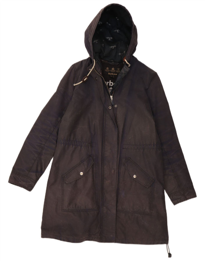 Barbour Dame Hætte Vokset Parkajakke UK 12 Medium Navy Blue
