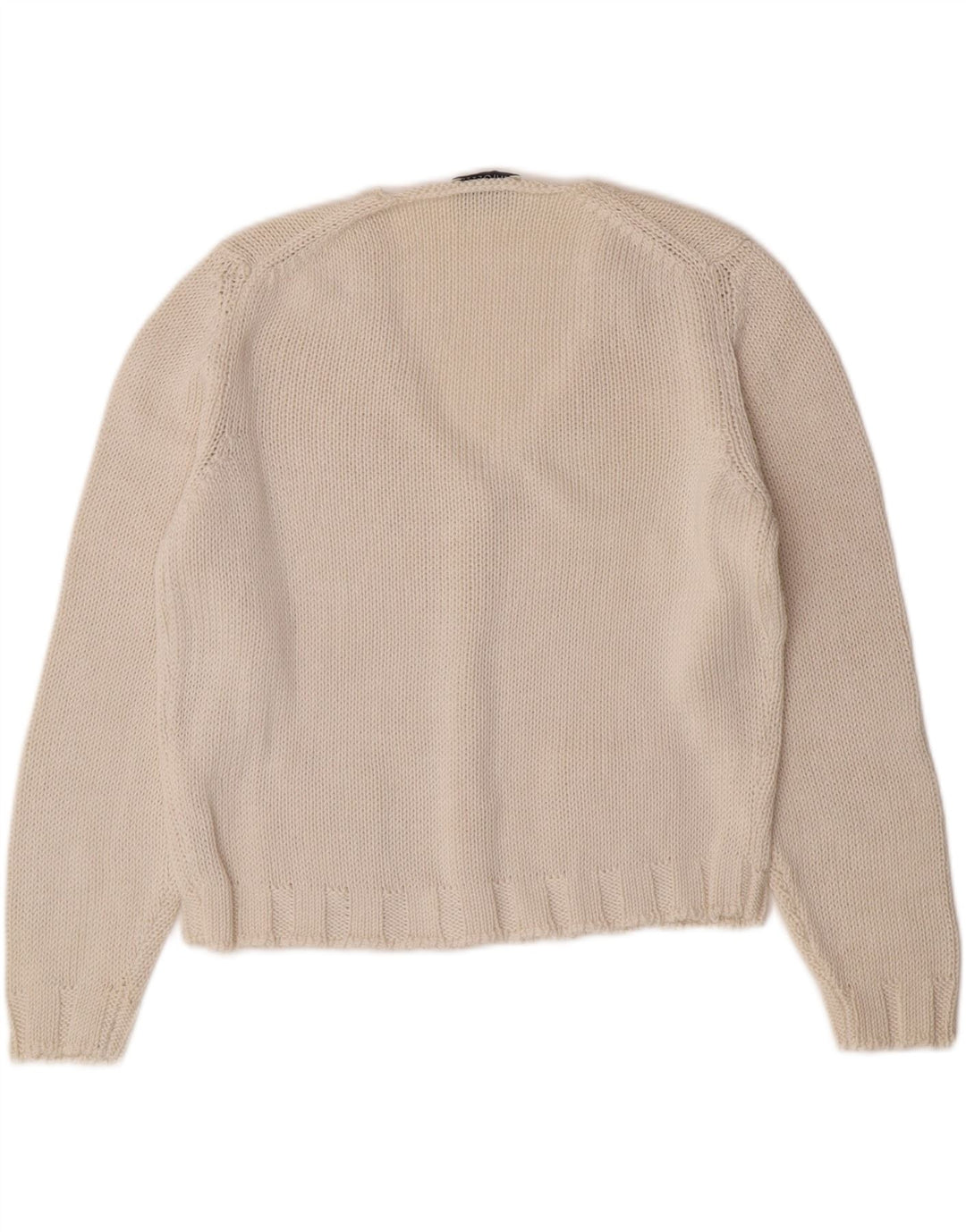 VINTAGE Womens Cardigan Sweater UK 14 Medium Off White Cotton Vintage Vintage and Second-Hand Vintage from Messina Hembry 
