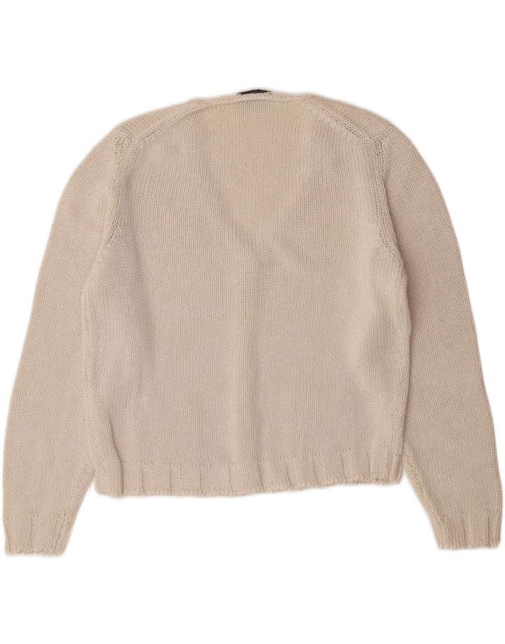 VINTAGE Womens Cardigan Sweater UK 14 Medium Off White Cotton Vintage Vintage and Second-Hand Vintage from Messina Hembry 