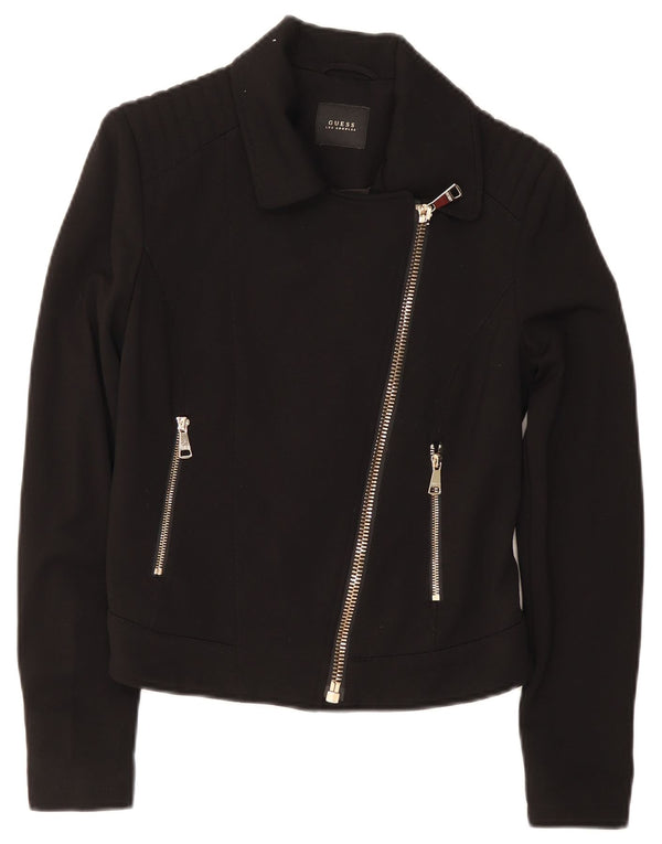 Guess Womens Crop Full Zip Blazer Jacket UK 8 Small Black Viscose