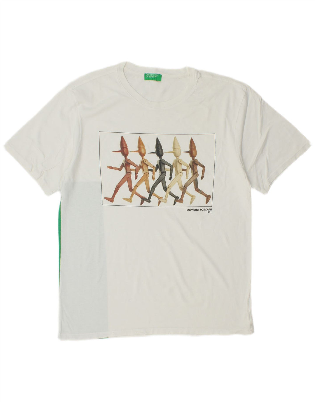 BENETTON Herre grafisk T-shirt Top Medium White Colourblock Bomuld
