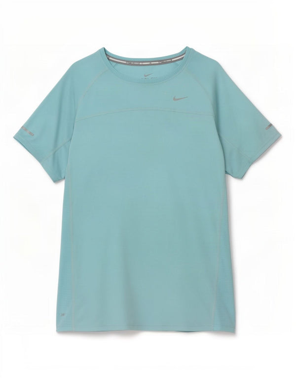 Nike Dame Dri Fit T-Shirt Top UK 10 Small Blue Polyester