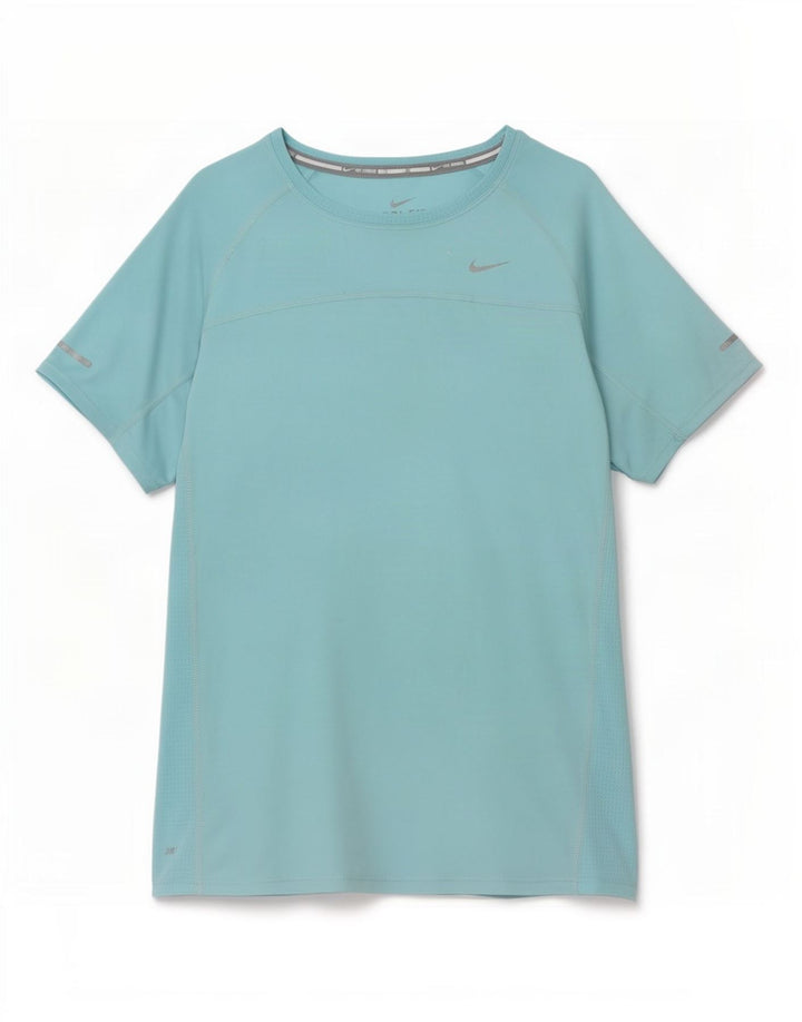 Nike Dame Dri Fit T-Shirt Top UK 10 Small Blue Polyester
