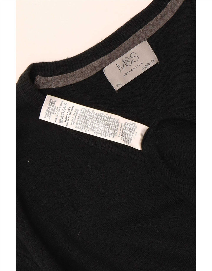 Marks & Spencer Herre Regular Fit V-hals sweater 2XL sort akryl