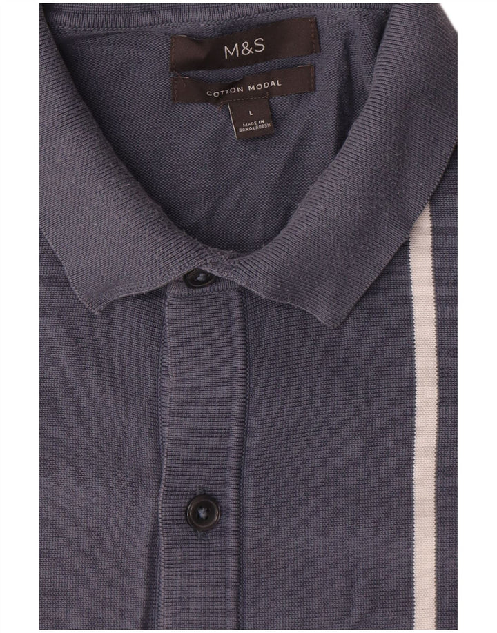Marks & Spencer Herre cardigan sweater Stor marineblå stribet bomuld