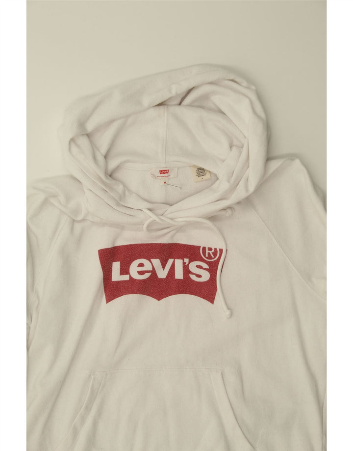 LEVI'S Womens Graphic Hoodie Jumper UK 14 Medium White Cotton Vintage Levi's and Second-Hand Levi's from Messina Hembry 