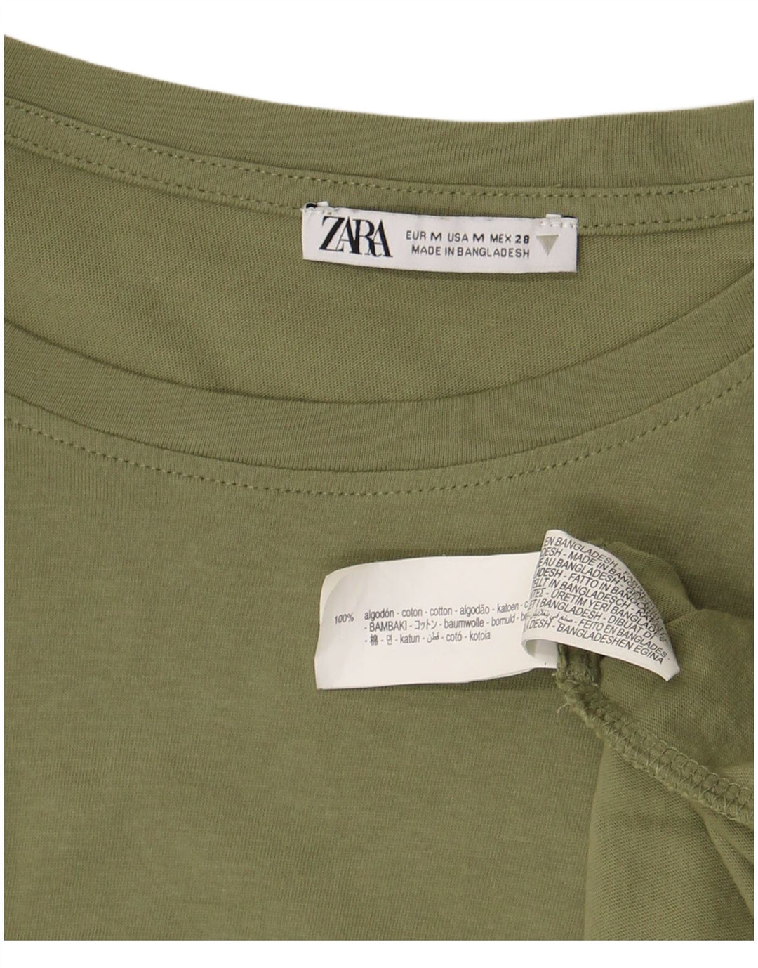 Zara Womens Crop T-Shirt Top UK 14 Medium Green Bomuld