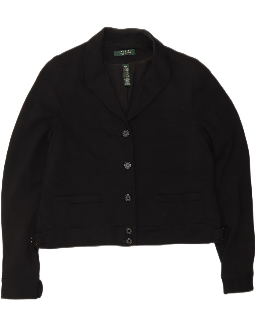 RALPH LAUREN Dame Petite Crop 5-knaps blazerjakke US 12 Large Sort
