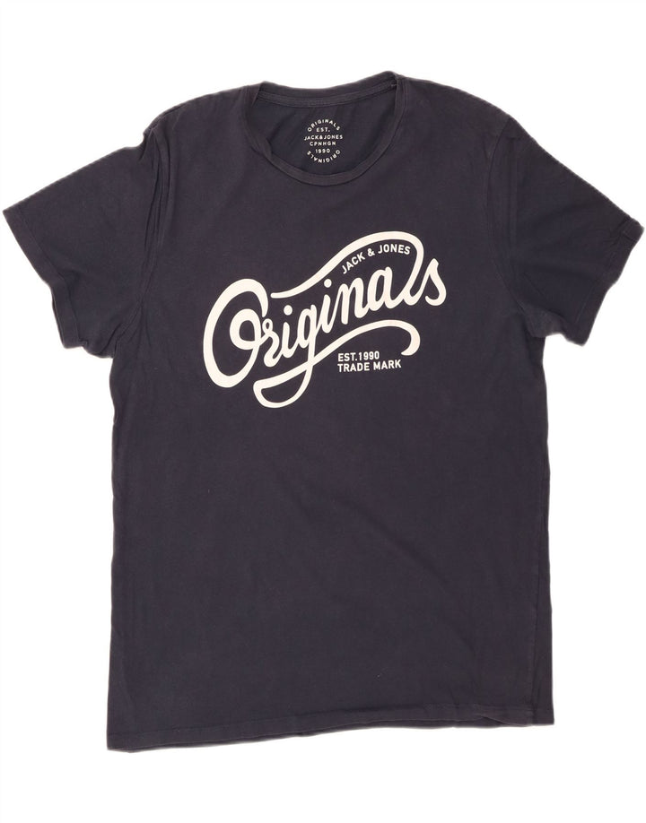 JACK & JONES Herre grafisk T-shirt top XL marineblå bomuld