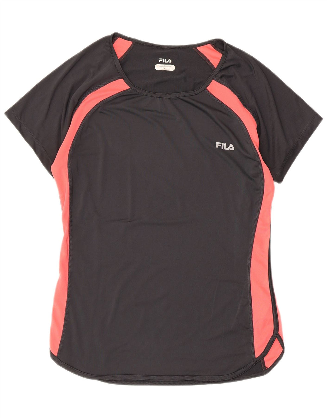 FILA Dame T-Shirt Top UK 14 Stor Sort Colourblock Polyester