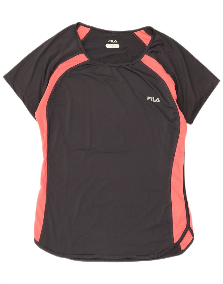 FILA Dame T-Shirt Top UK 14 Stor Sort Colourblock Polyester