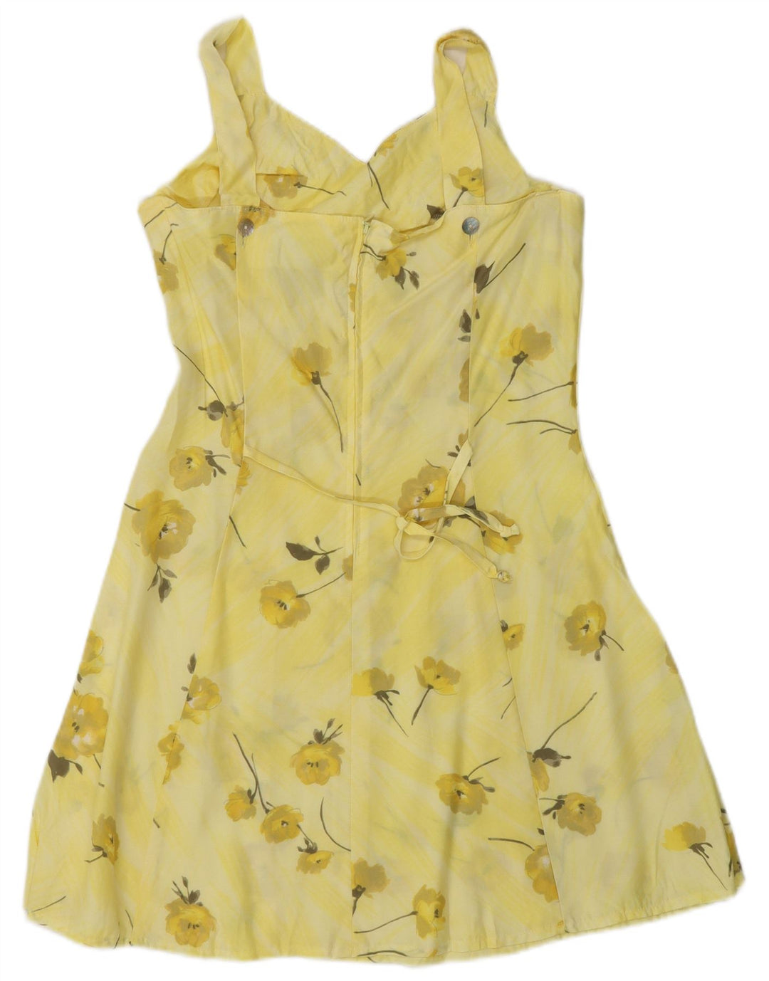 Vintage ærmeløs solkjole til kvinder UK 10 Small Yellow Floral