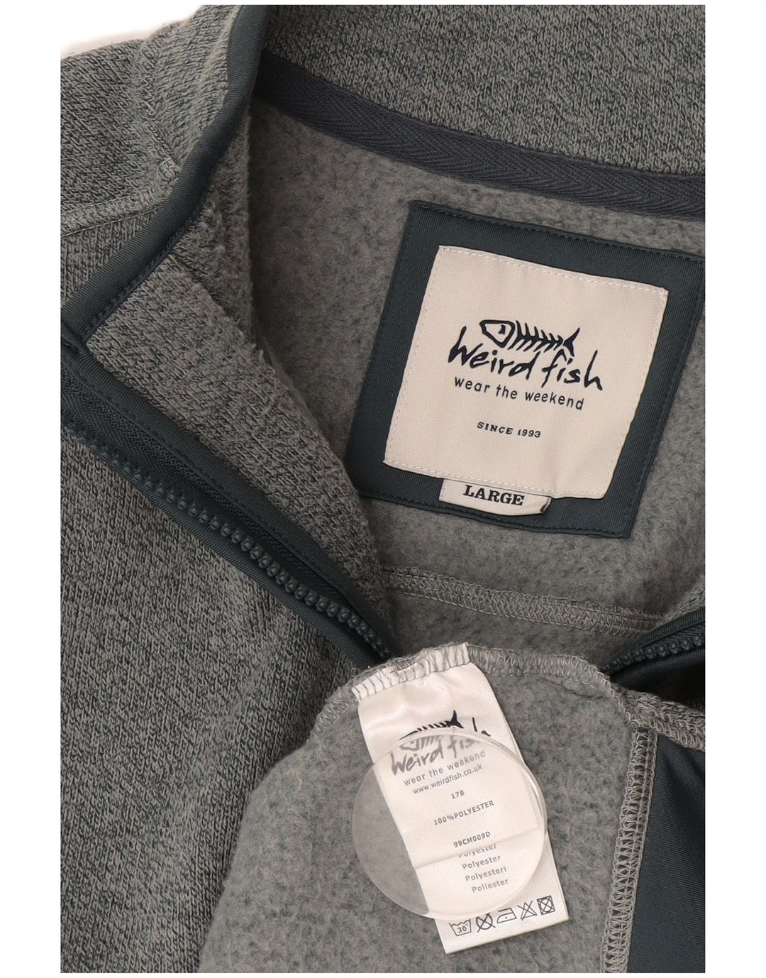 Weird Fish Herre Zip Neck Sweatshirt Jumper Large Blue Flecked Polyester