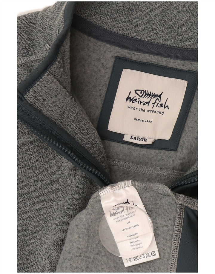 Weird Fish Herre Zip Neck Sweatshirt Jumper Large Blue Flecked Polyester