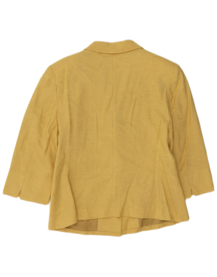 VINTAGE dame cardigantop med 1/2 ærmer UK 14 Medium Yellow Viscose
