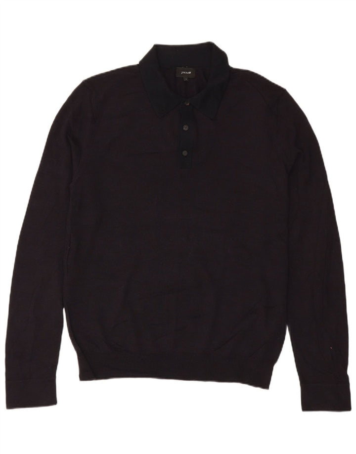 Jigsaw Herre Polo Neck Jumper Sweater Stor Sort Uld