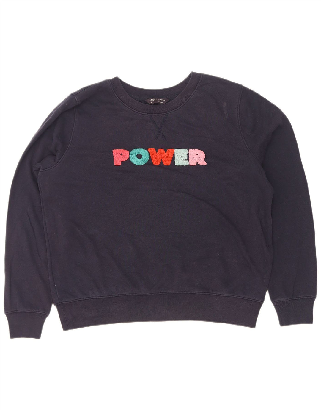 Marks & Spencer Dame Grafisk Sweatshirt Jumper UK 14 Large Navy Blue