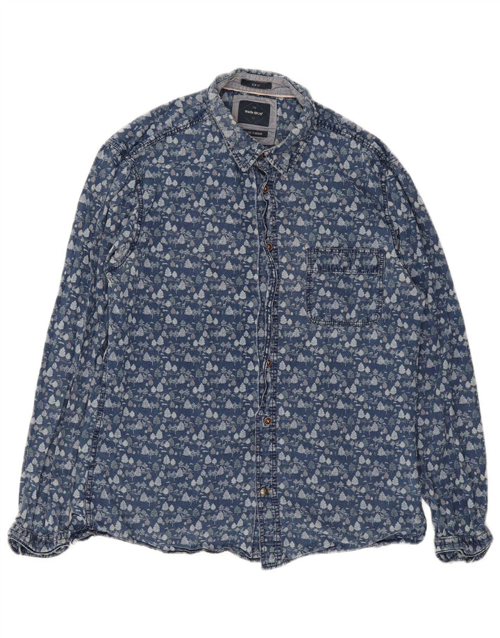 White Stuff Herre Slim Fit skjorte Medium Blue Floral Bomuld