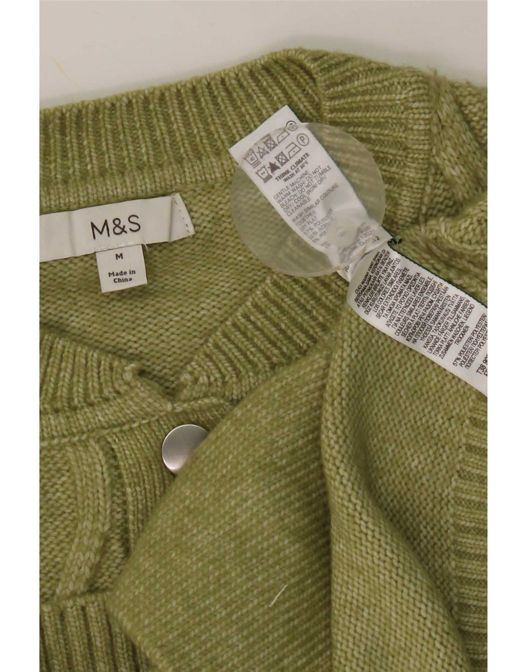 Marks & Spencer Dame Cardigan Sweater UK 14 Medium Green Polyester