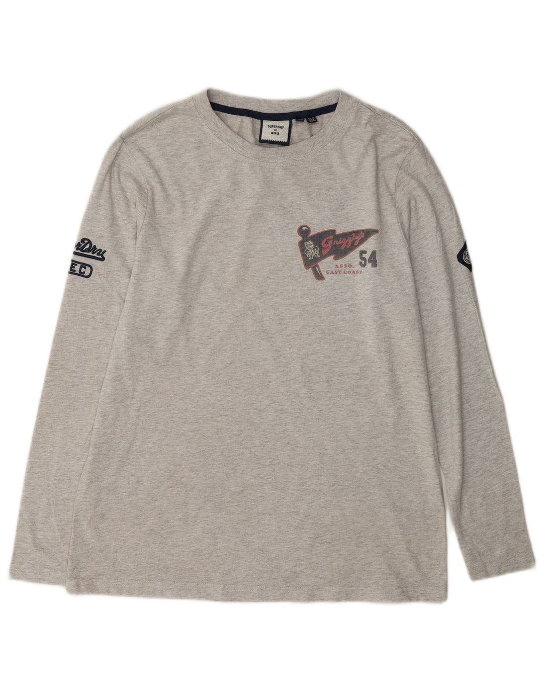 Superdry grafisk top langærmet til kvinder UK 12 mellemgrå bomuld