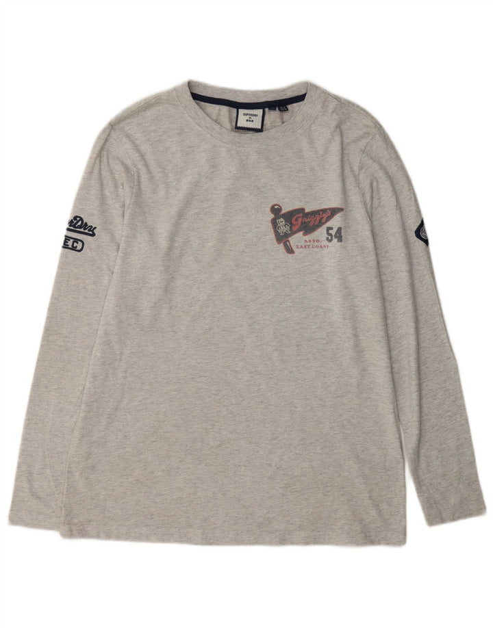 Superdry grafisk top langærmet til kvinder UK 12 mellemgrå bomuld