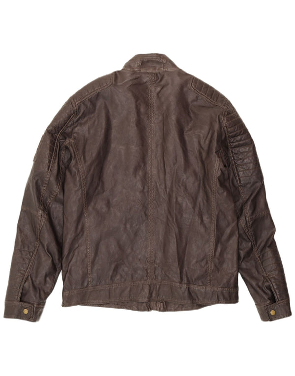 Tom Tailor Herre Racer Faux Leather Flight Aviator Jacket UK 42 XL Brun