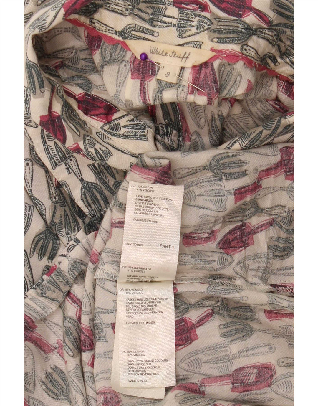 White Stuff Kvinders abstrakt mønster 3/4 ærmet Skift Dress UK 8 Small